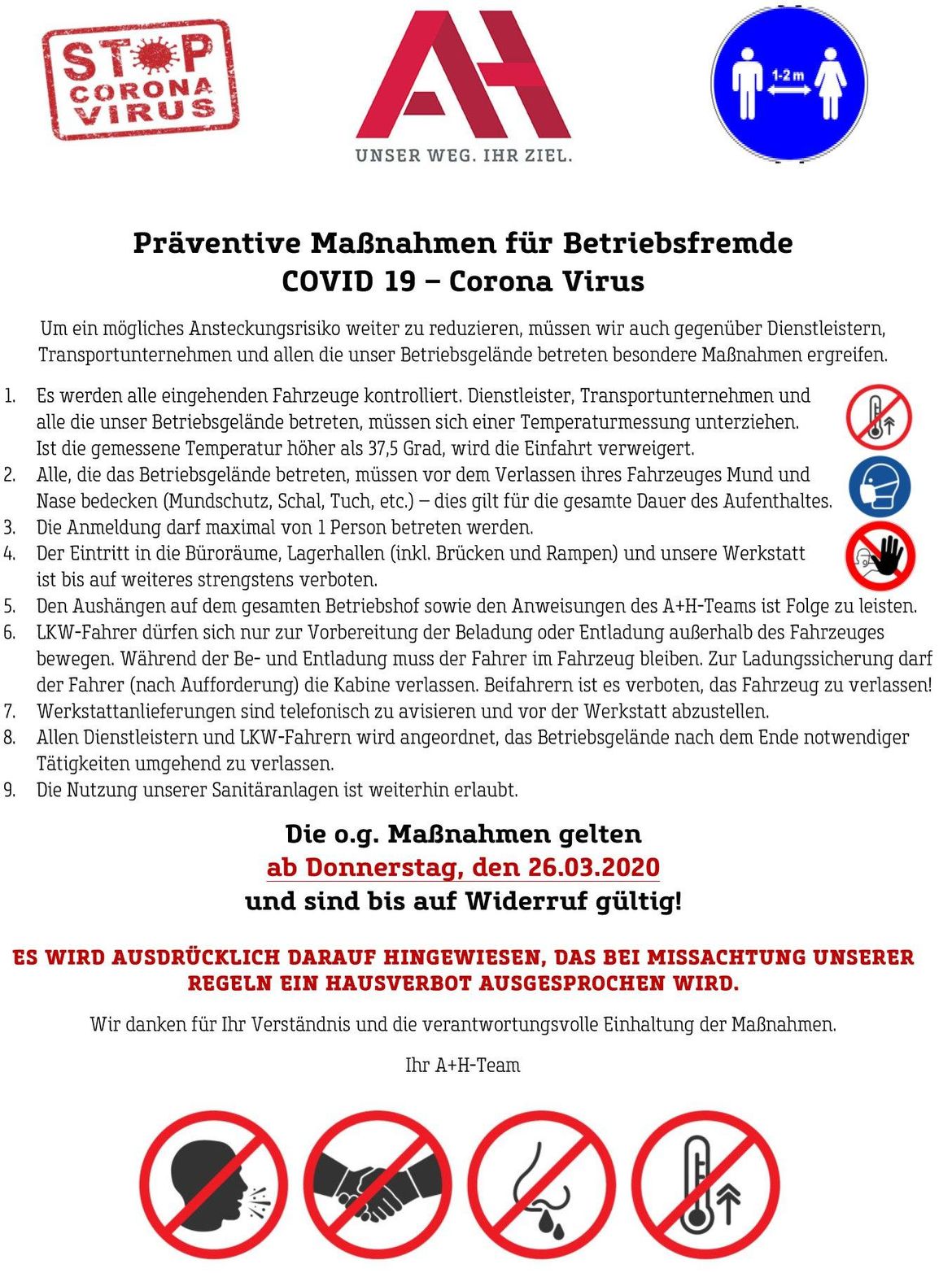 WICHTIGE INFORMATION (COVID-19)